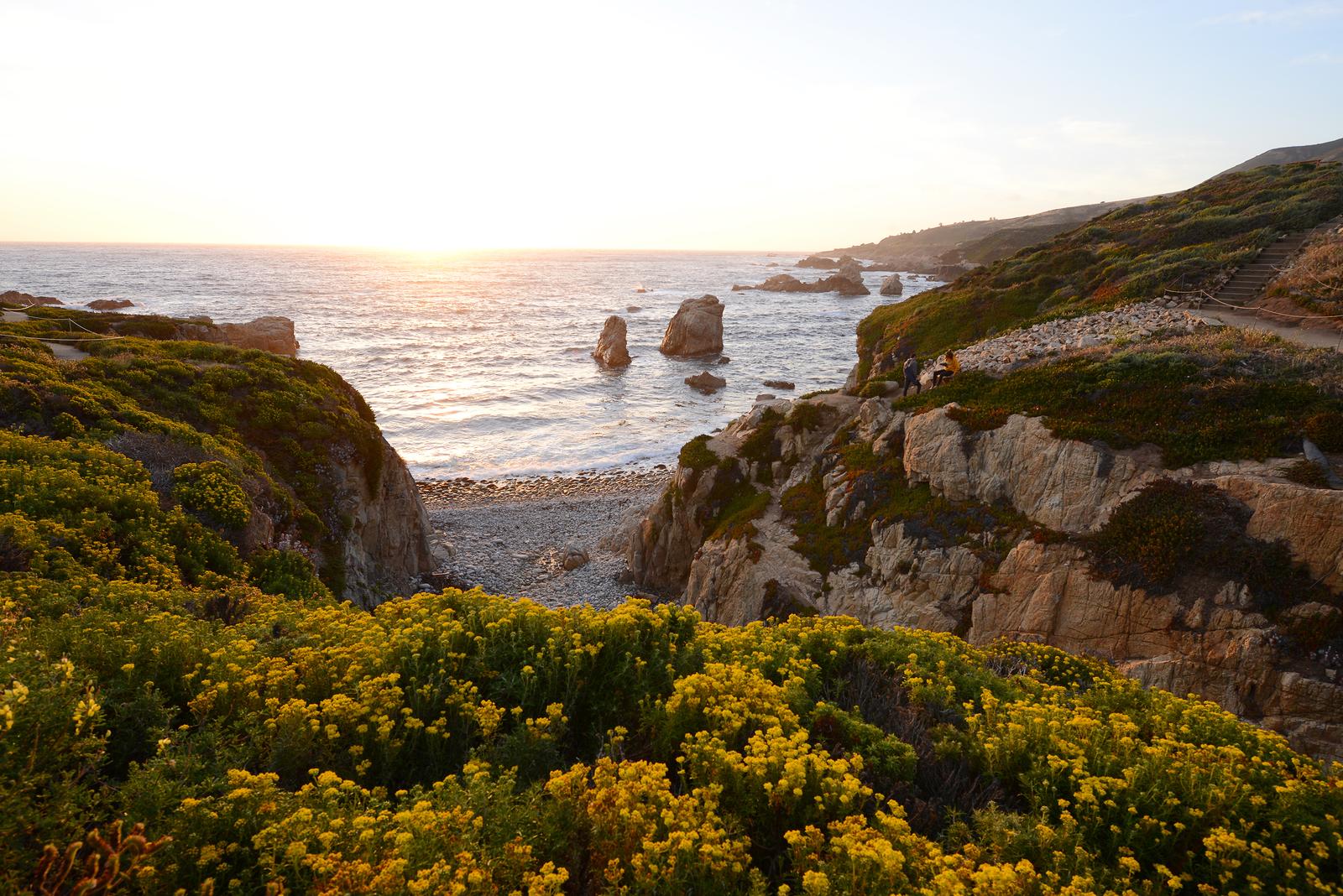 View of California Coast at sunset. A great place for planning your romantic weekend in Carmel-by-the-Sea. 