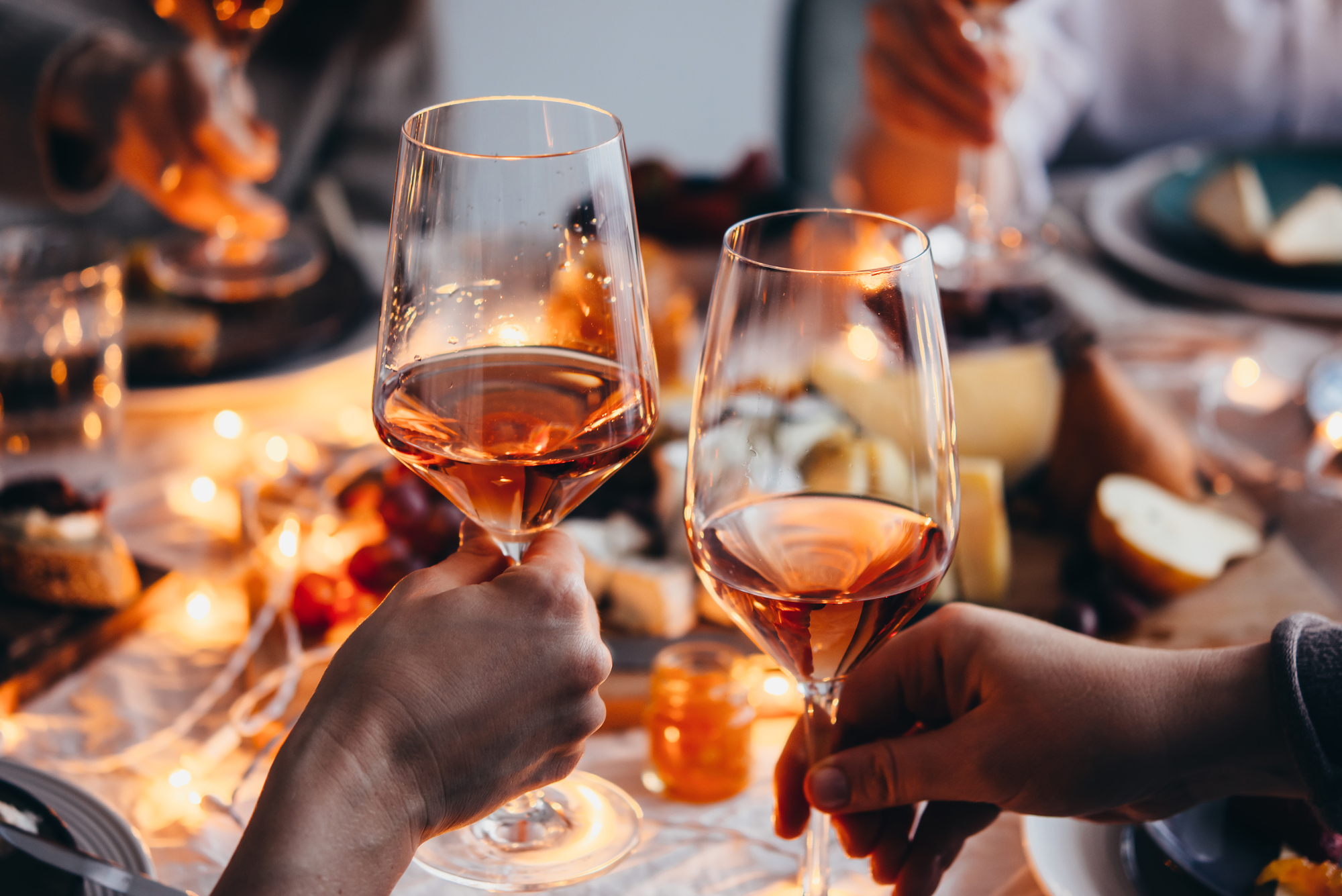 Glasses of rose wine seen during a friendly party of a celebration.