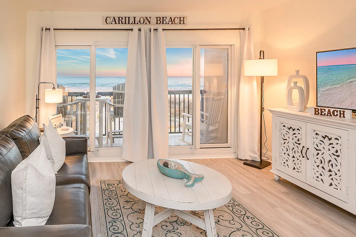 Living room view of Beachfront near 30A, a 30A luxury vacation home.