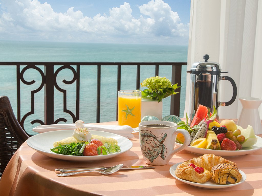 Breakfast on the patio with an ocean view.