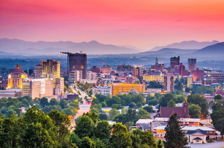 Asheville, North Carolina, USA at twilight.