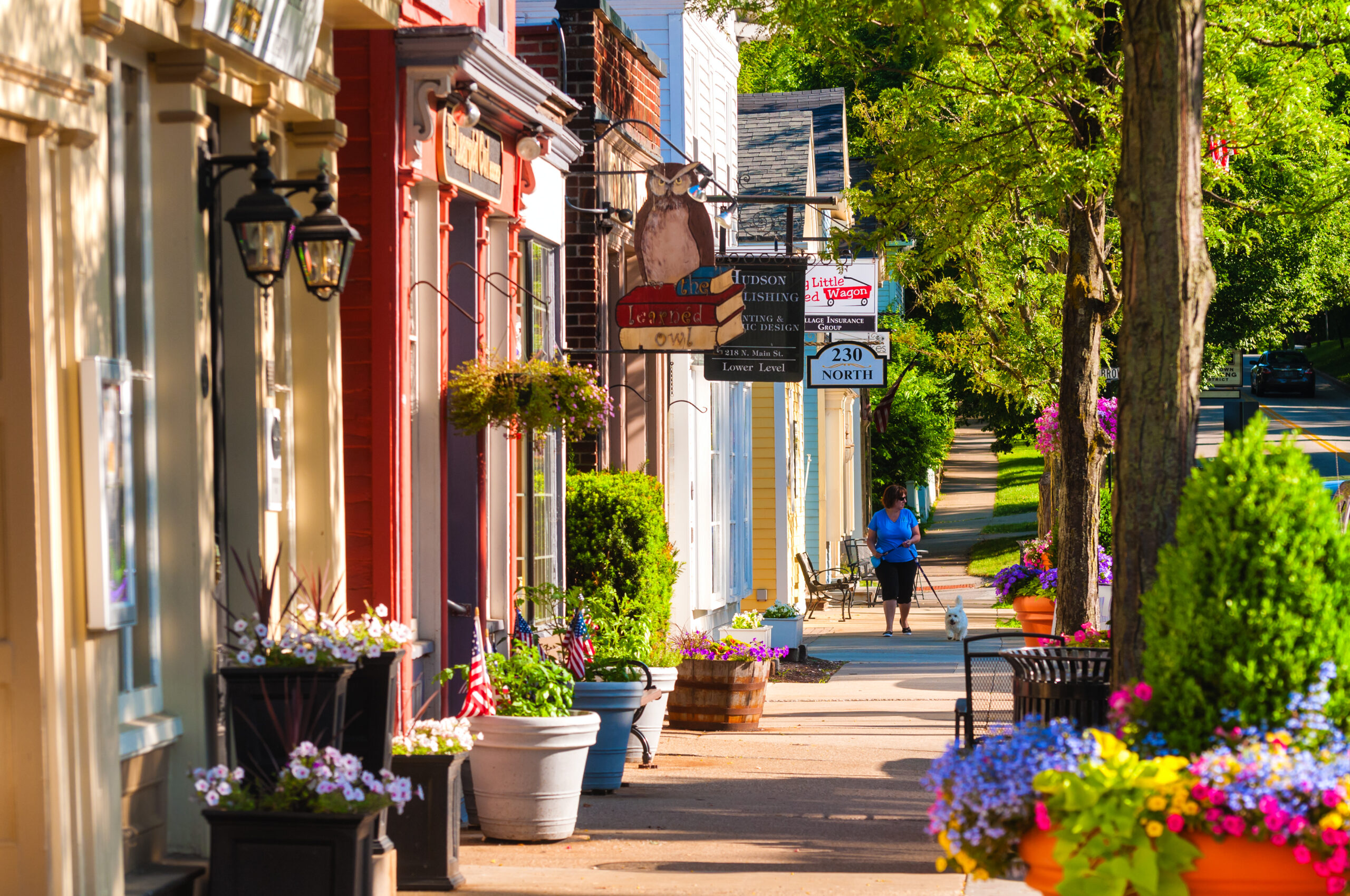 Quaint shops and businesses on Hudson's Main Street looking north.