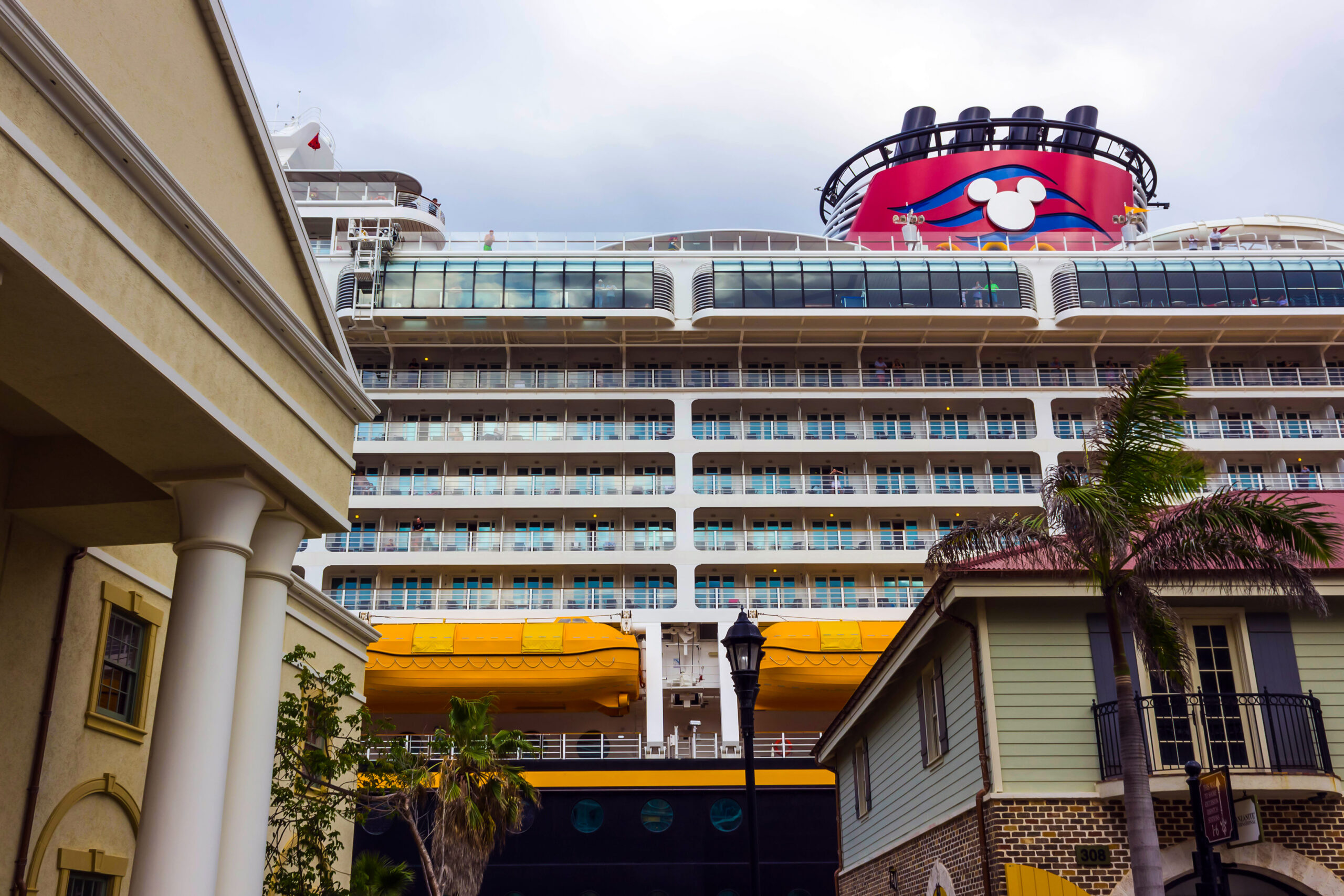 Cruise ship Disney Fantasy by Disney Cruise Line docked in Falmouth, Jamaica on May 02, 2018