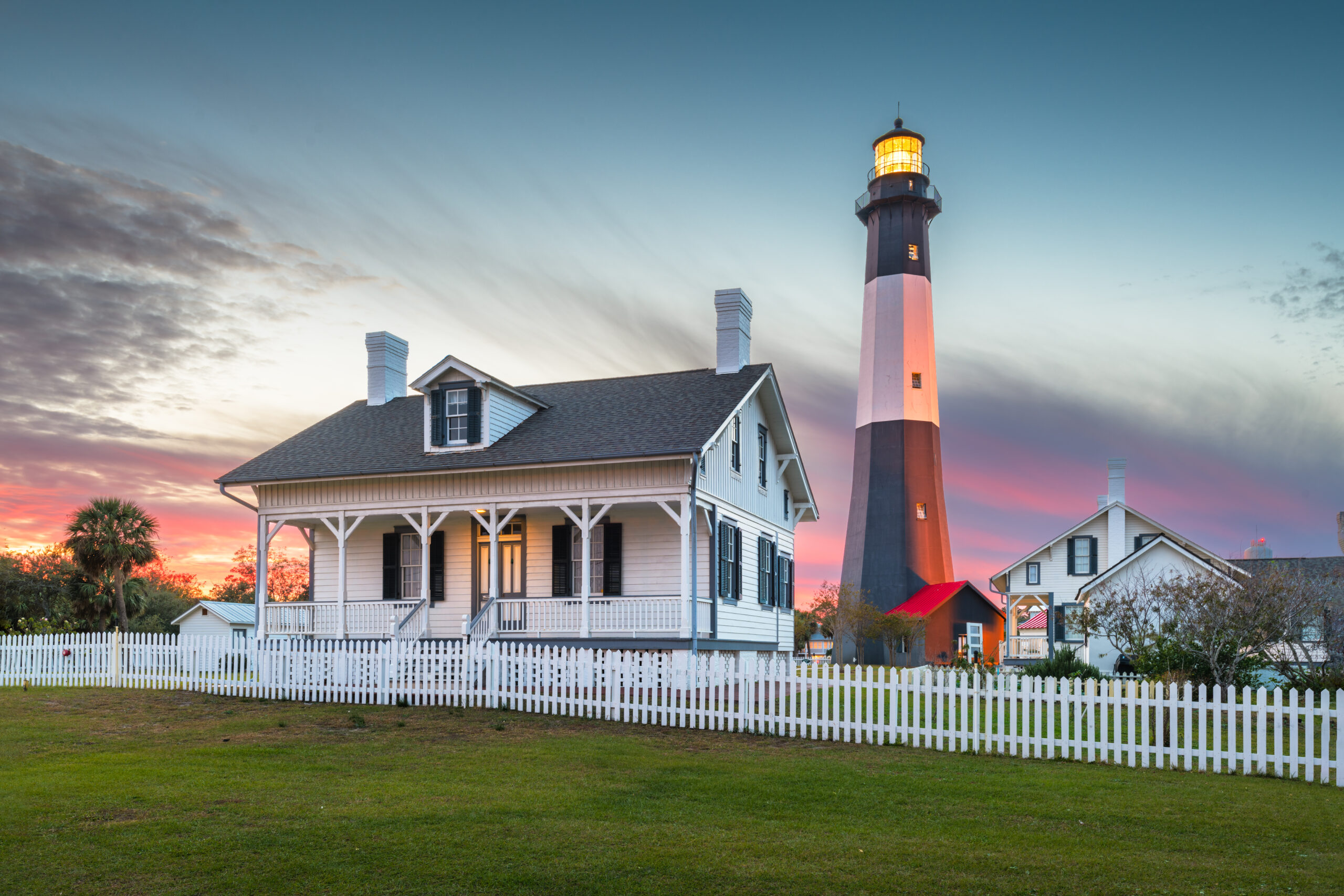 Tybee Island, Georgia, USA at the lighthouse at dusk.