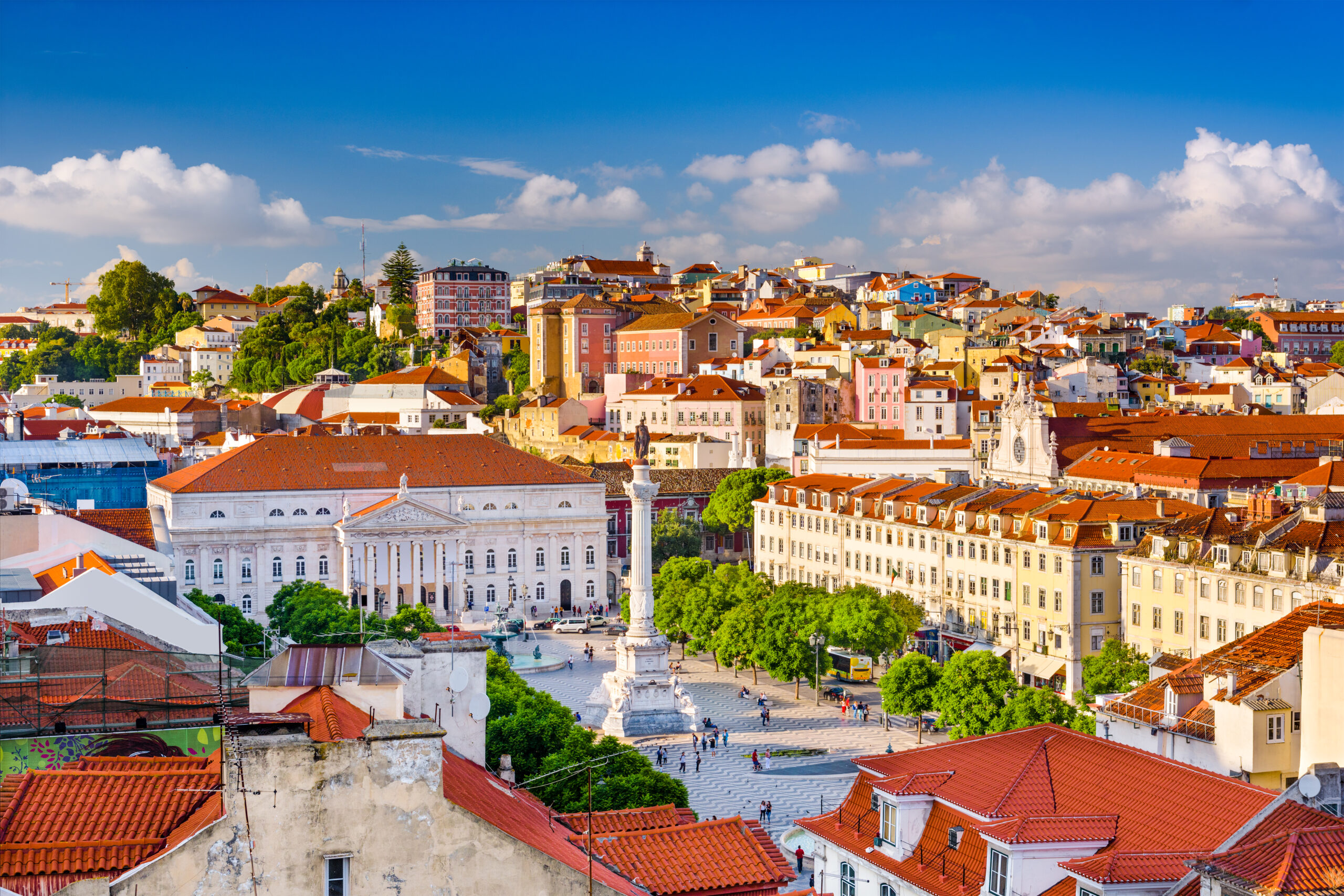 Lisbon, Portugal skyline view over Rossio Square. A must-do activity for a 2 day Lisbon Itinerary!