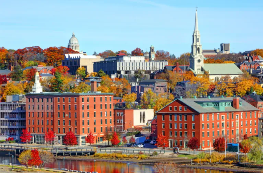 Skyline of Providence, Rhode Island in the Fall, one of the most romantic getaways in the Fall.