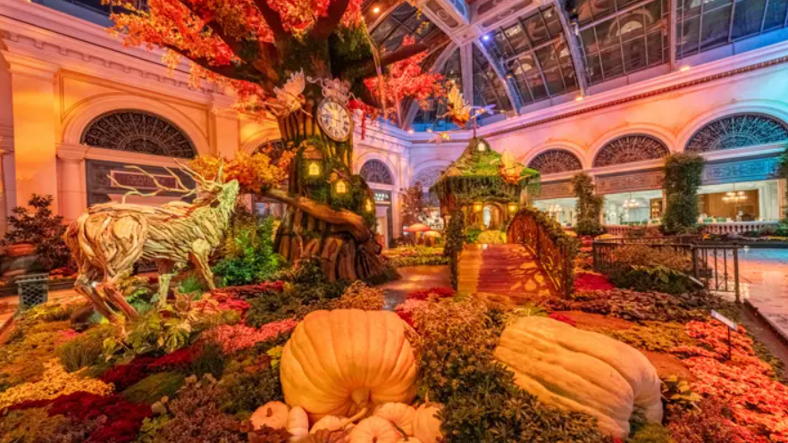 Garden of Time at the Bellagio Hotel and Casino, one of the most romantic getaways in November. 