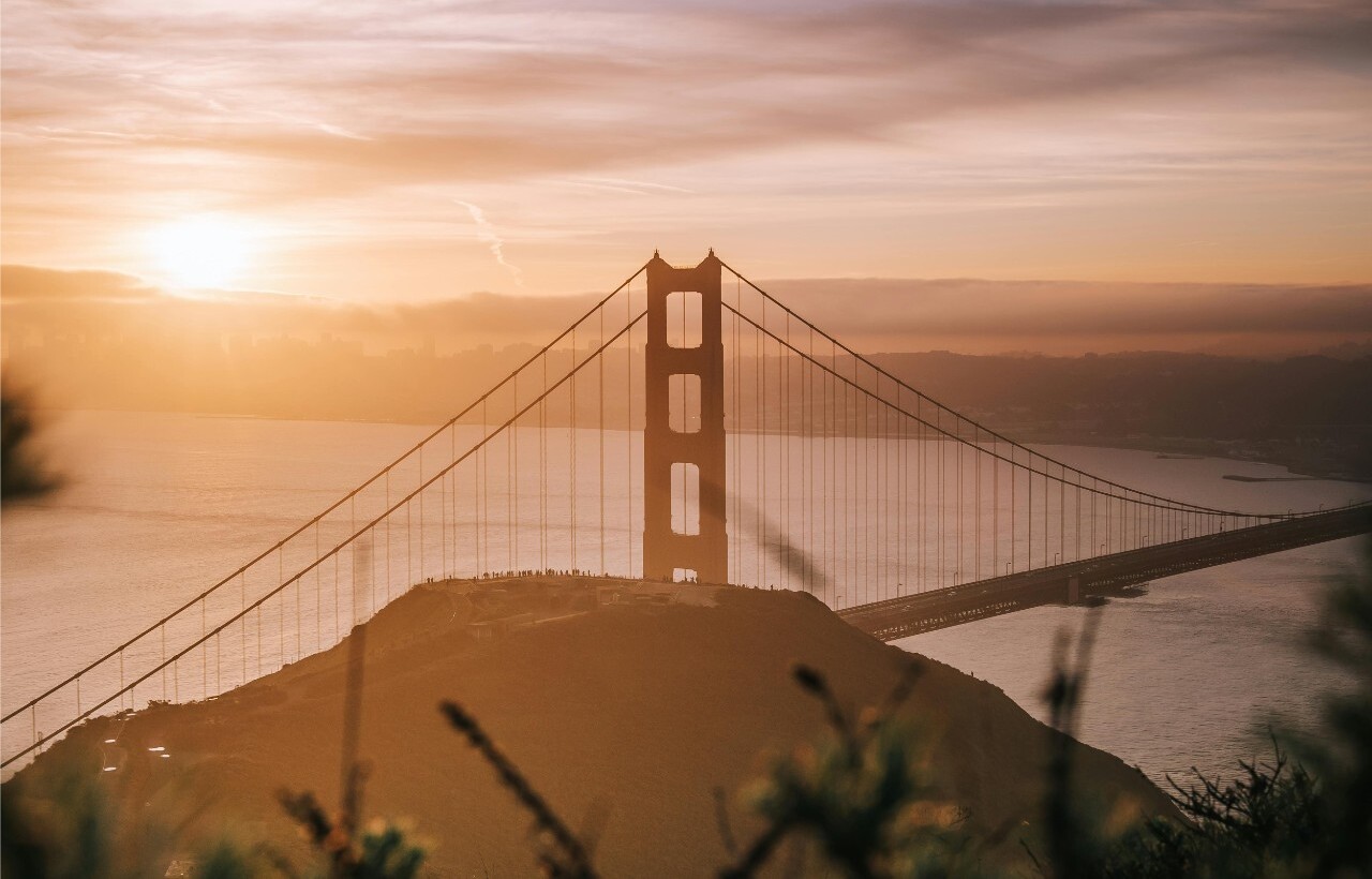 Golden Gate Bridge at sunset from Battery Spencer, Marin Headlands