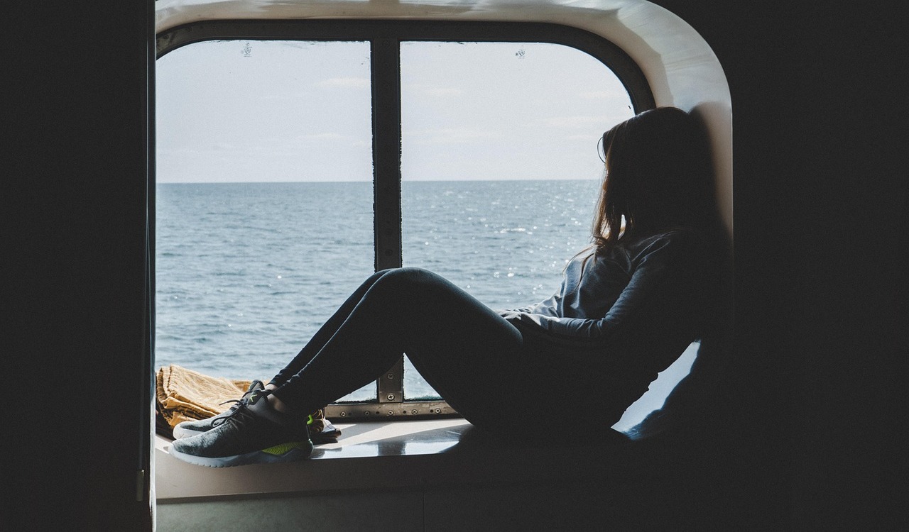Girl, Window, Sea image