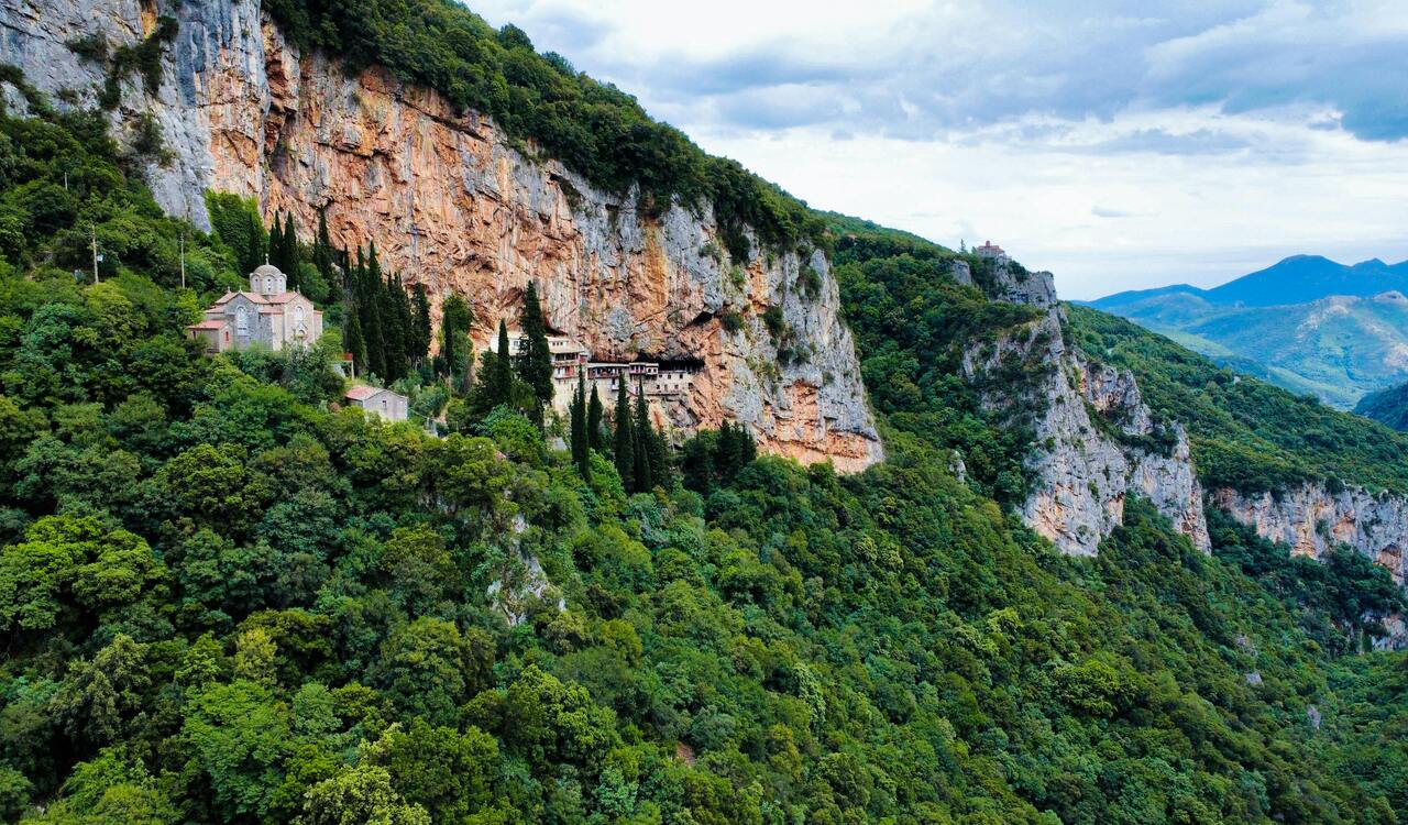 Stunning View of Dimitsana Monastery Greece