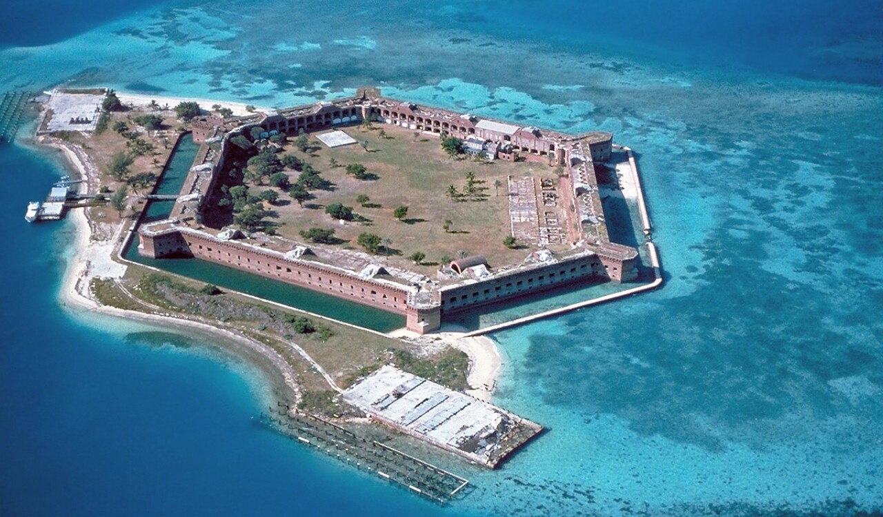 Aerial view of historic Fort Jefferson, Dry Tortugas, Florida