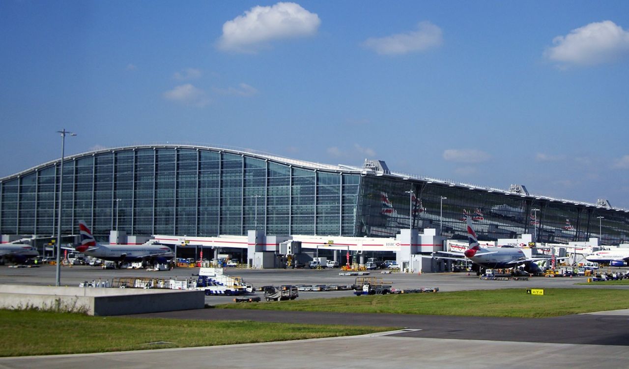 Exterior view of Terminal 5 at Heathrow Airport (LHR), London, UK