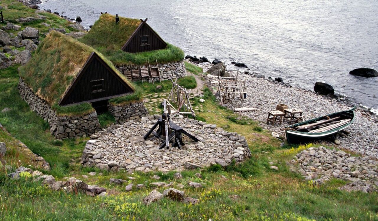Traditional turf-roofed huts on Iceland’s remote southeast coast