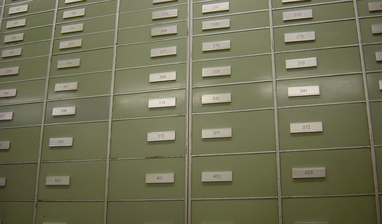 Numbered lockers representing safe storage for travel documents and money