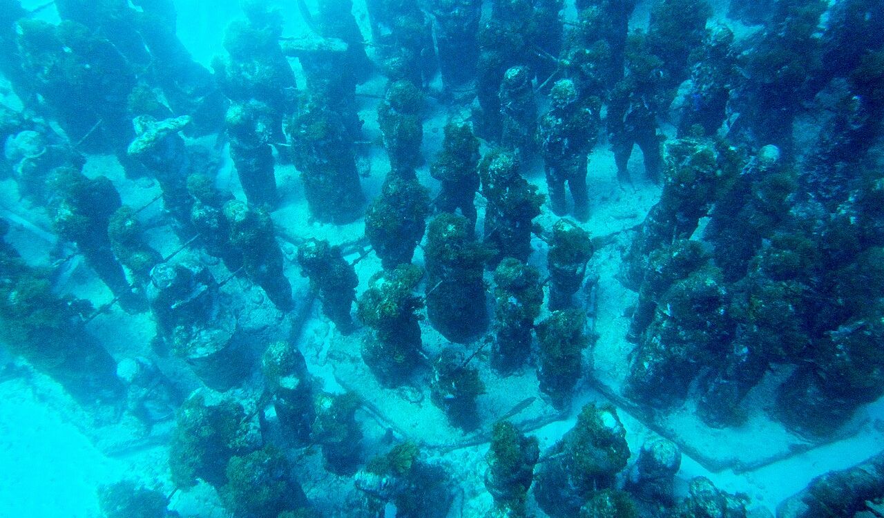 Underwater statues at MUSA Museum in Cancun, Mexico
