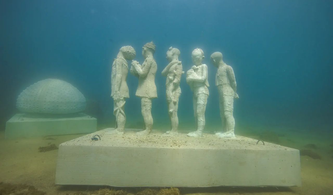 Underwater statues at Marseille Underwater Museum in France