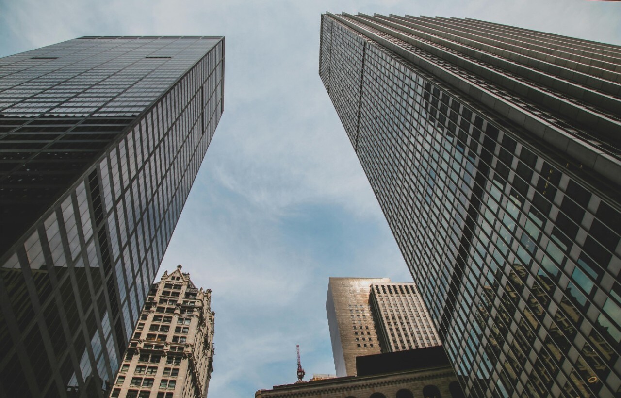 Skyscrapers viewed from below in New York City