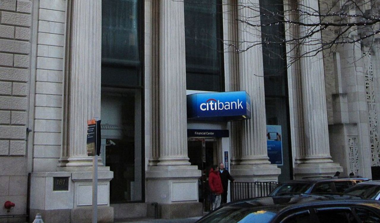 Exterior of a Citibank branch, emphasizing the importance of notifying your bank before international travel