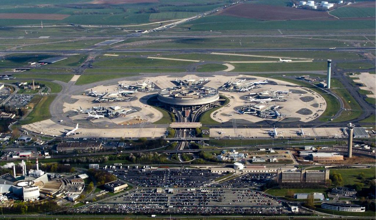 Aerial view of Paris Charles de Gaulle Airport (CDG) in France