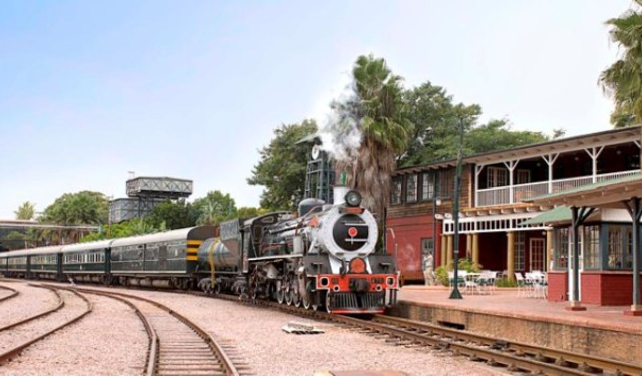 Rovos Rail luxury train at station in South Africa