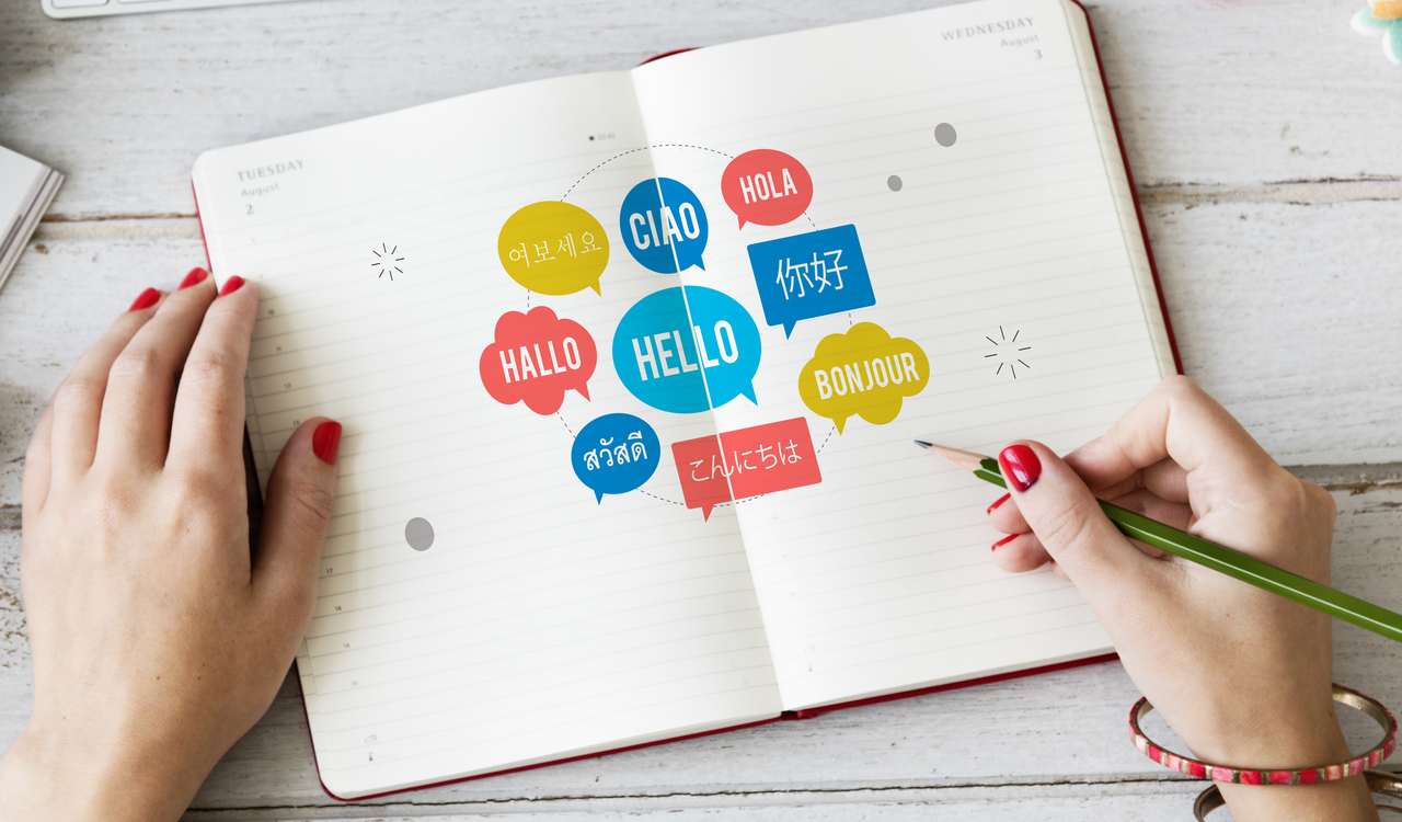 Different language speech bubble hello concept