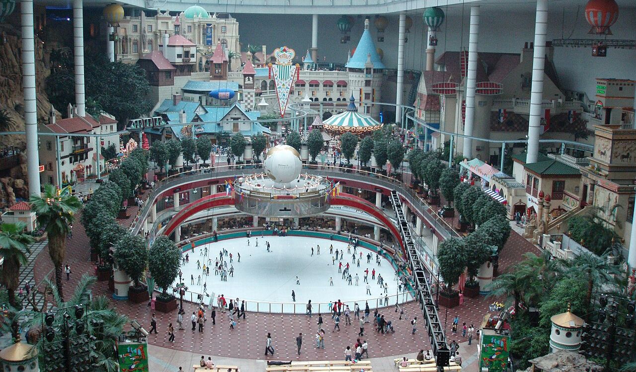 Indoor ice rink and festive buildings at Taean Garlic Festival in South Korea
