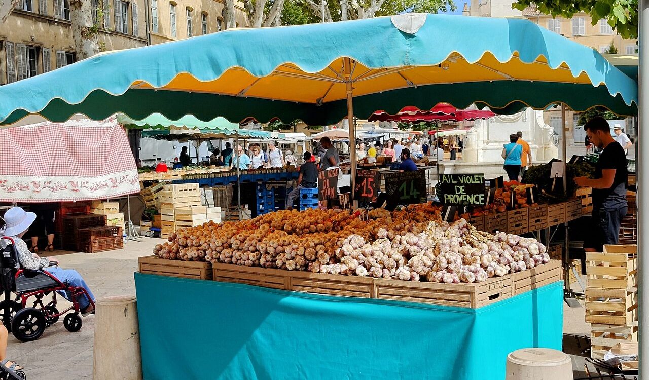 Garlic on display at an outdoor market during the Australian Garlic Festival