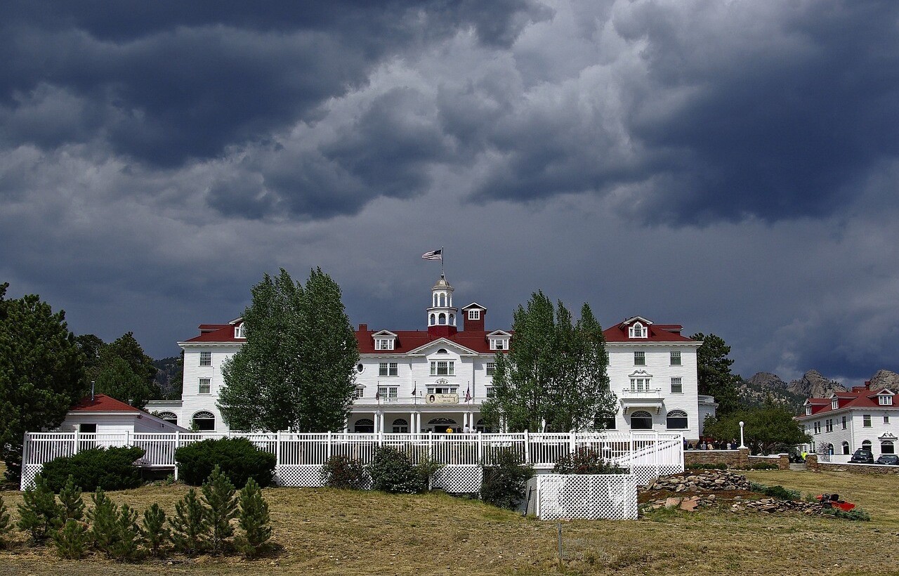 Stormy sky over The Stanley Hotel in Estes Park, Colorado.
