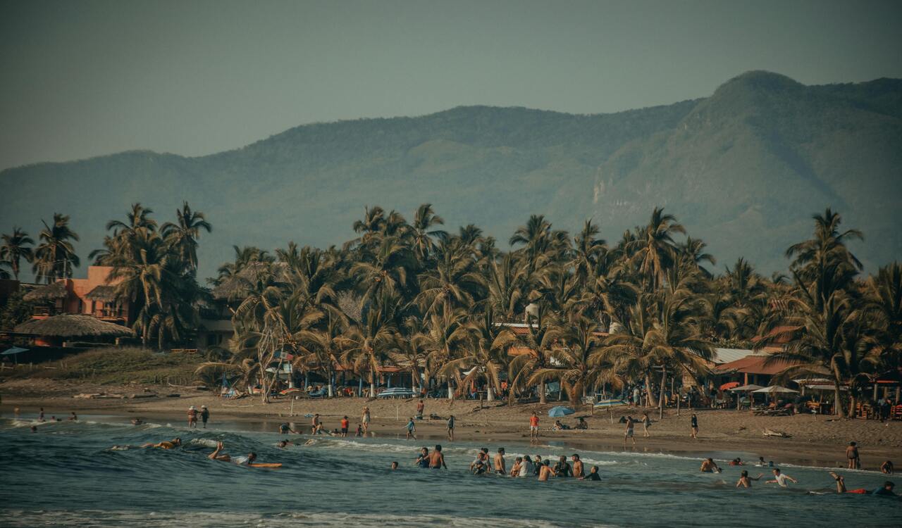 People on Beach with Palm Trees