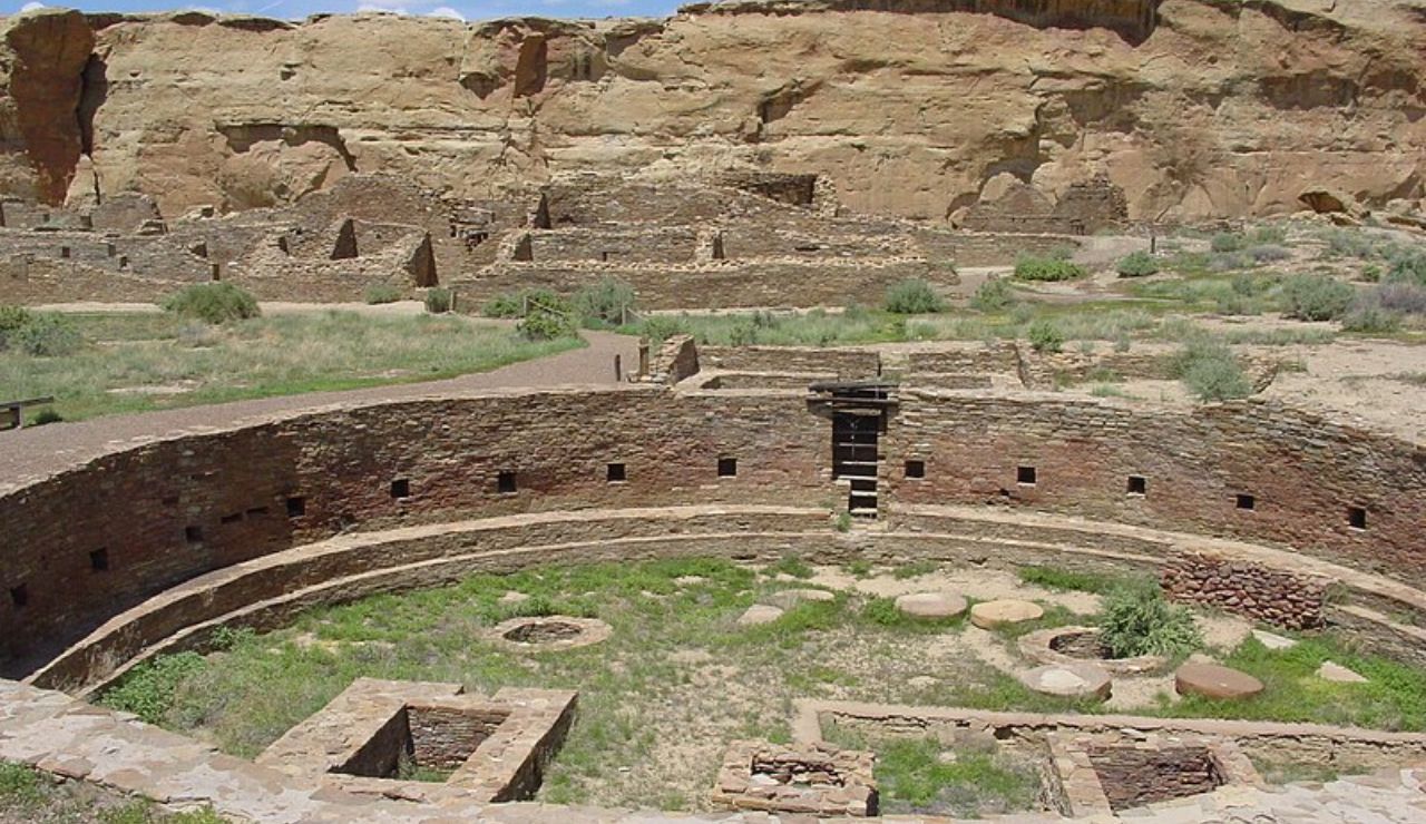 Ancient circular ruins at Chaco Culture National Historical Park in New Mexico.