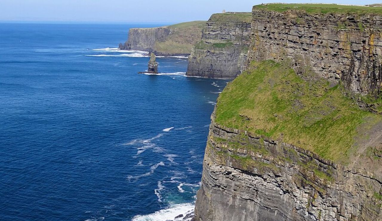 Cliffs of Moher in Ireland overlooking the Atlantic Ocean on a clear day