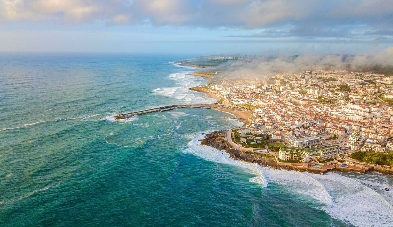 Ericeira coastline with ocean waves and cliffs