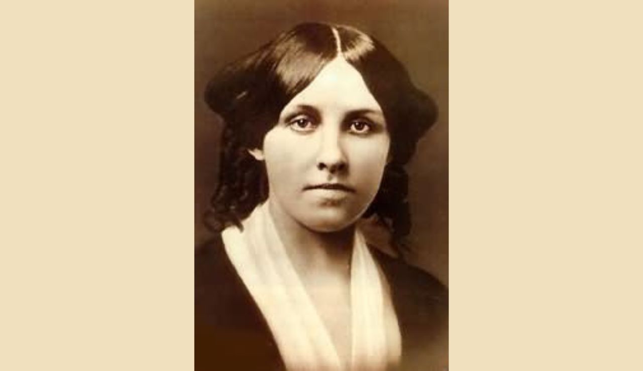 Louisa May Alcott with a distant, thoughtful gaze, holding emotion just beneath the surface.