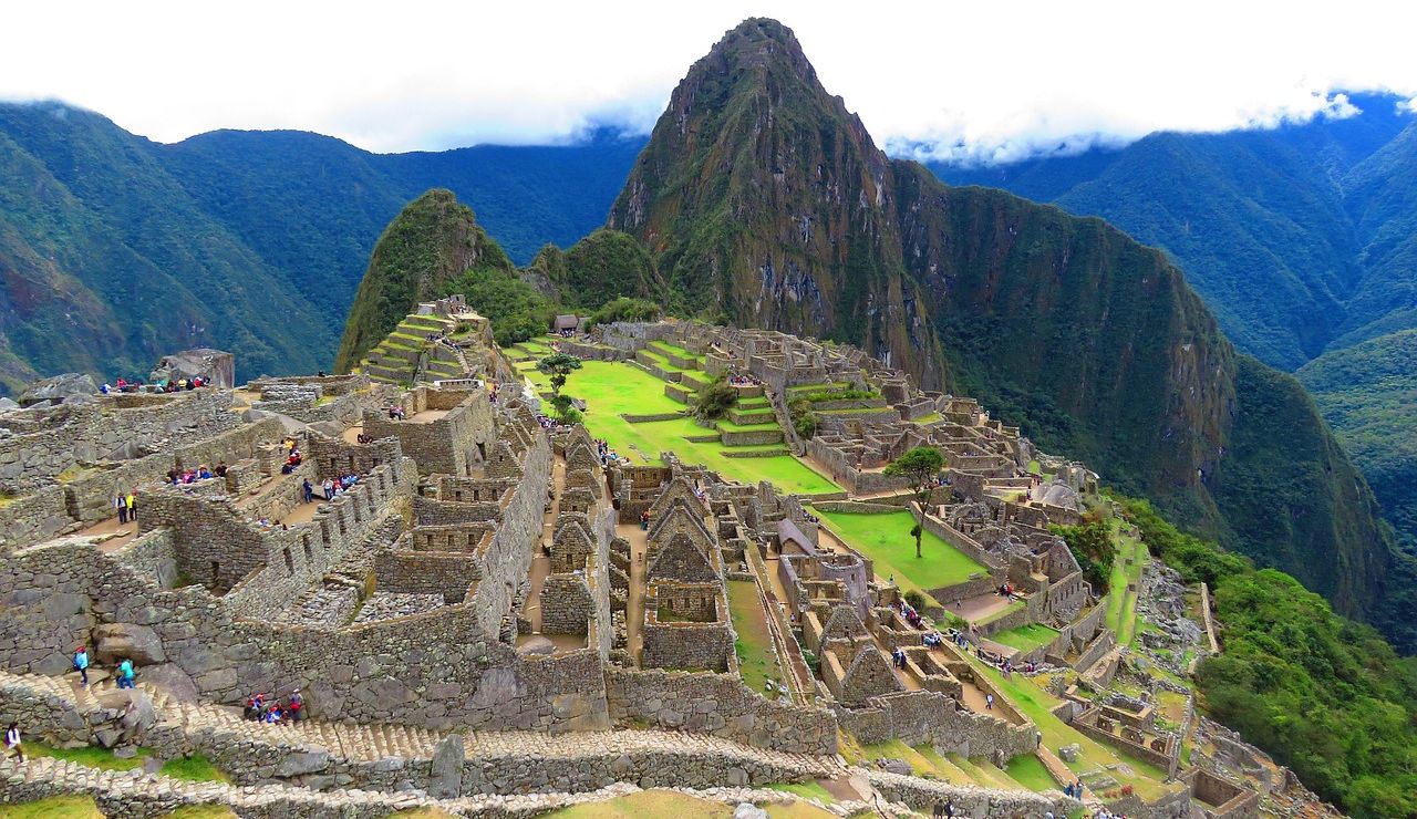 Ancient Incan city of Machu Picchu nestled in the Andes Mountains of Peru.