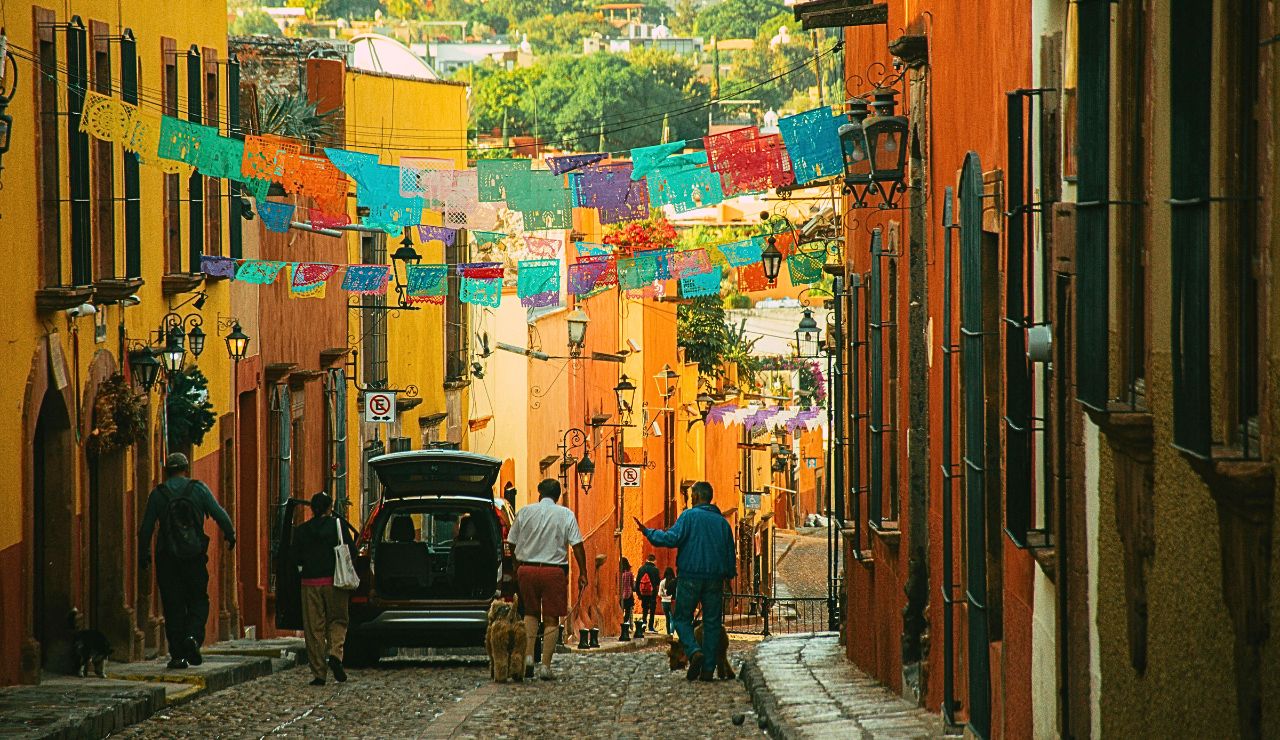 A bright street in San Miguel de Allende, Mexico.