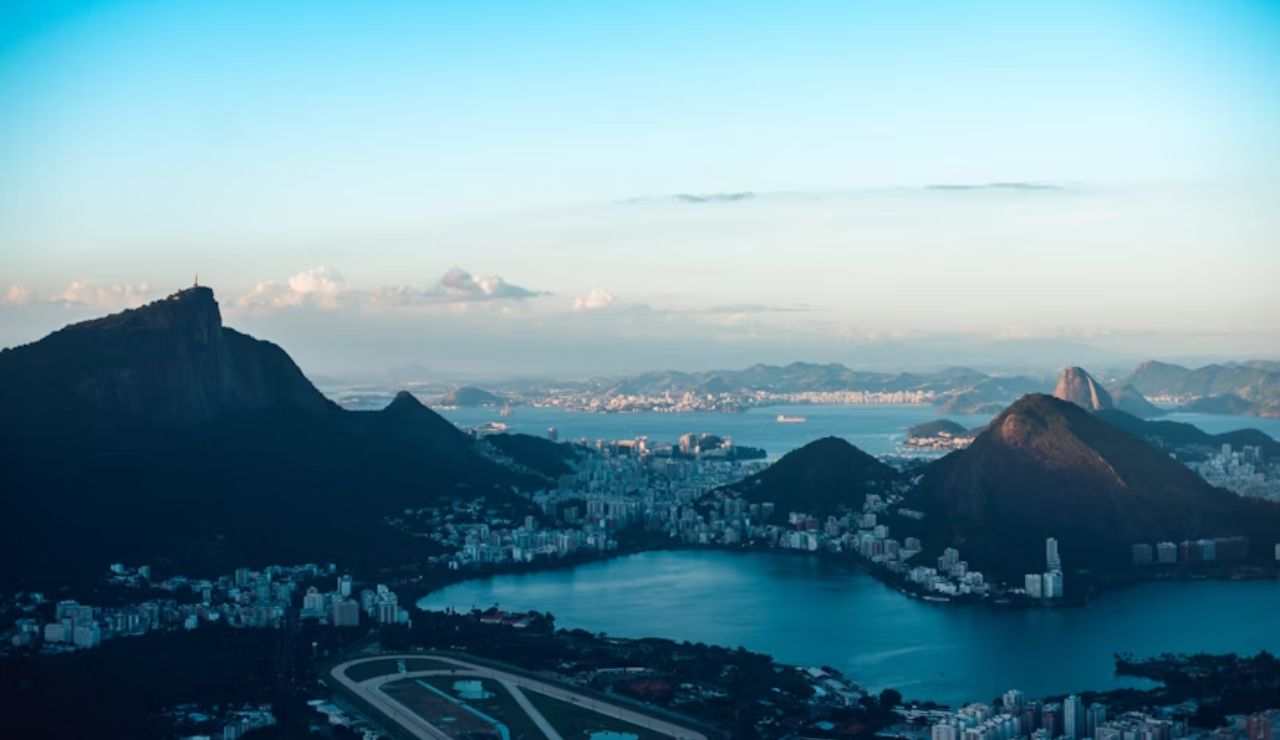 Aerial view of Rio de Janeiro with Christ the Redeemer and Sugarloaf Mountain