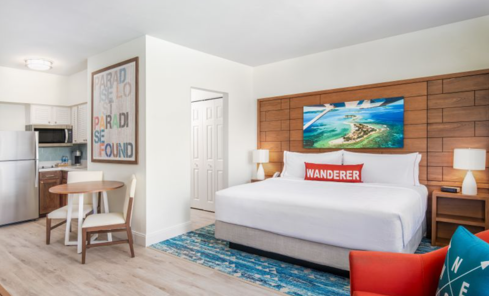 King bed suite at Compass Hotel by Margaritaville, one of the best hotels in Naples, Florida.