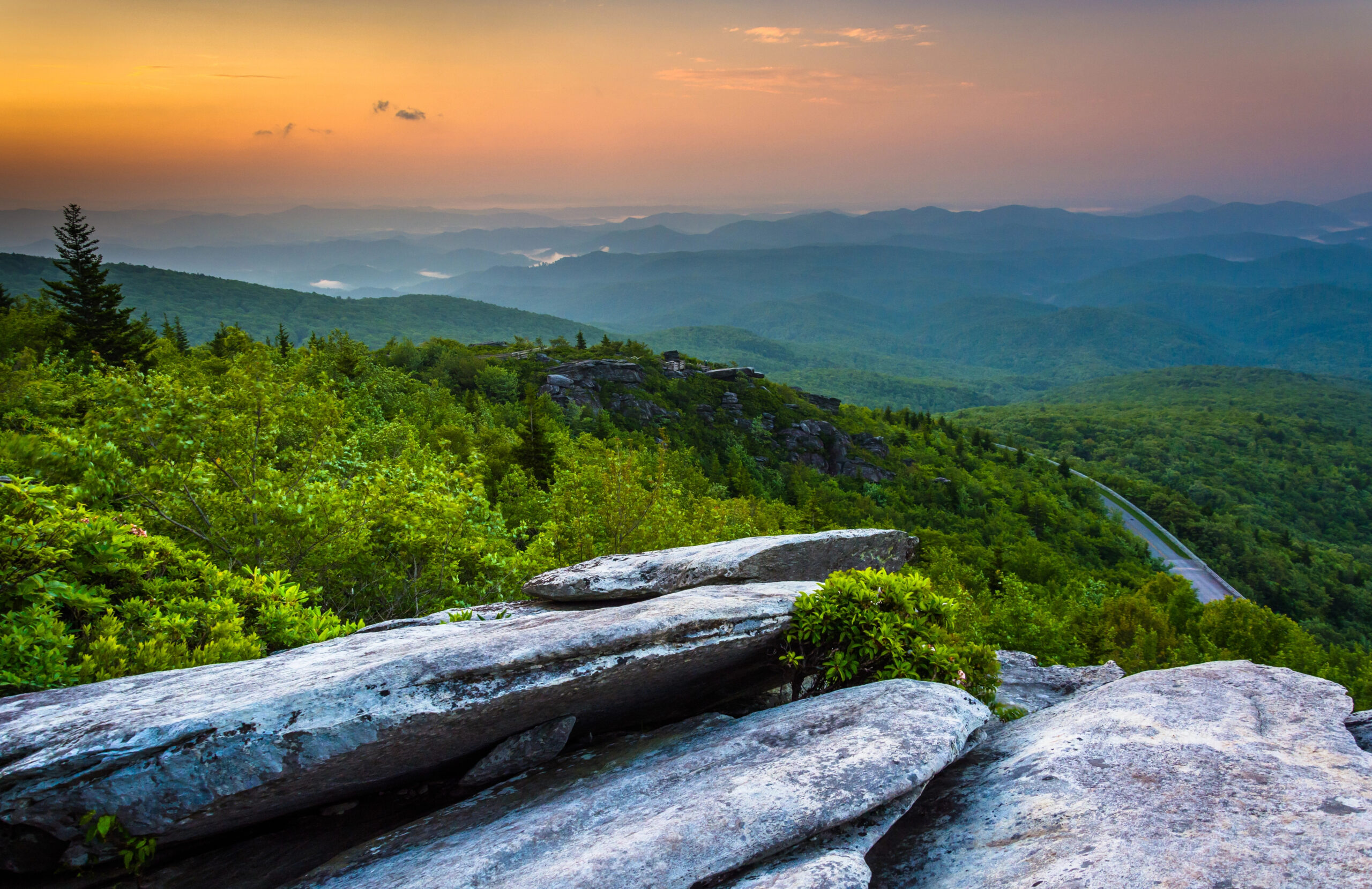 View from Blowing Rock at sunset, one of the most romantic places to stay in North Carolina!