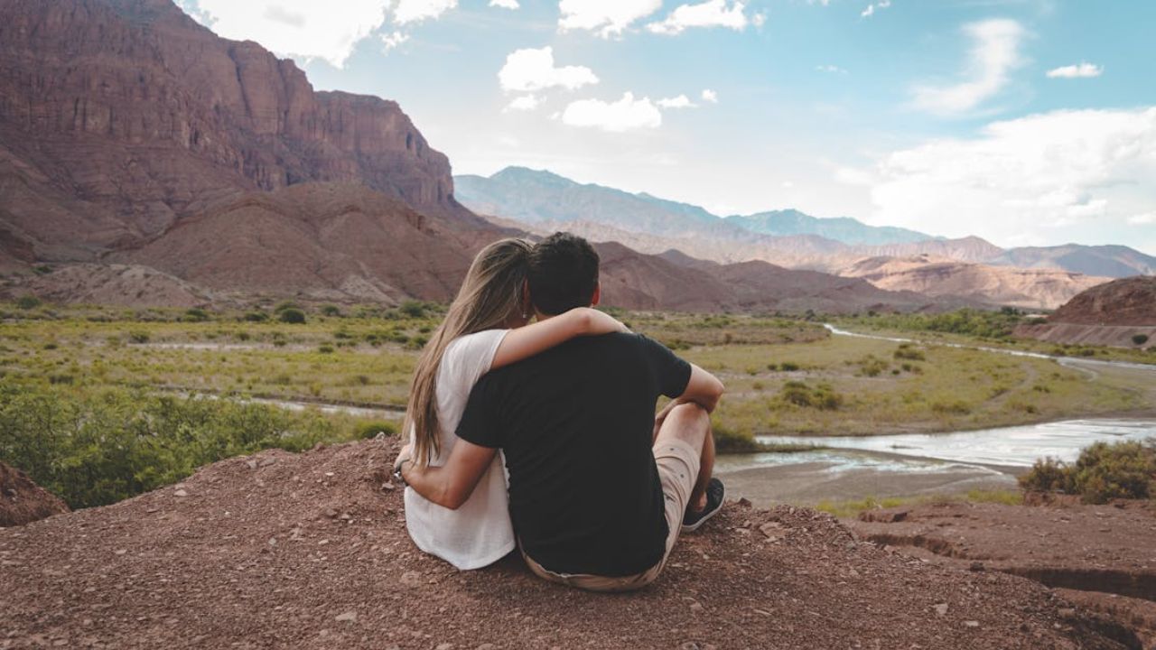 Couple enjoying mountain view in Salta, Argentina