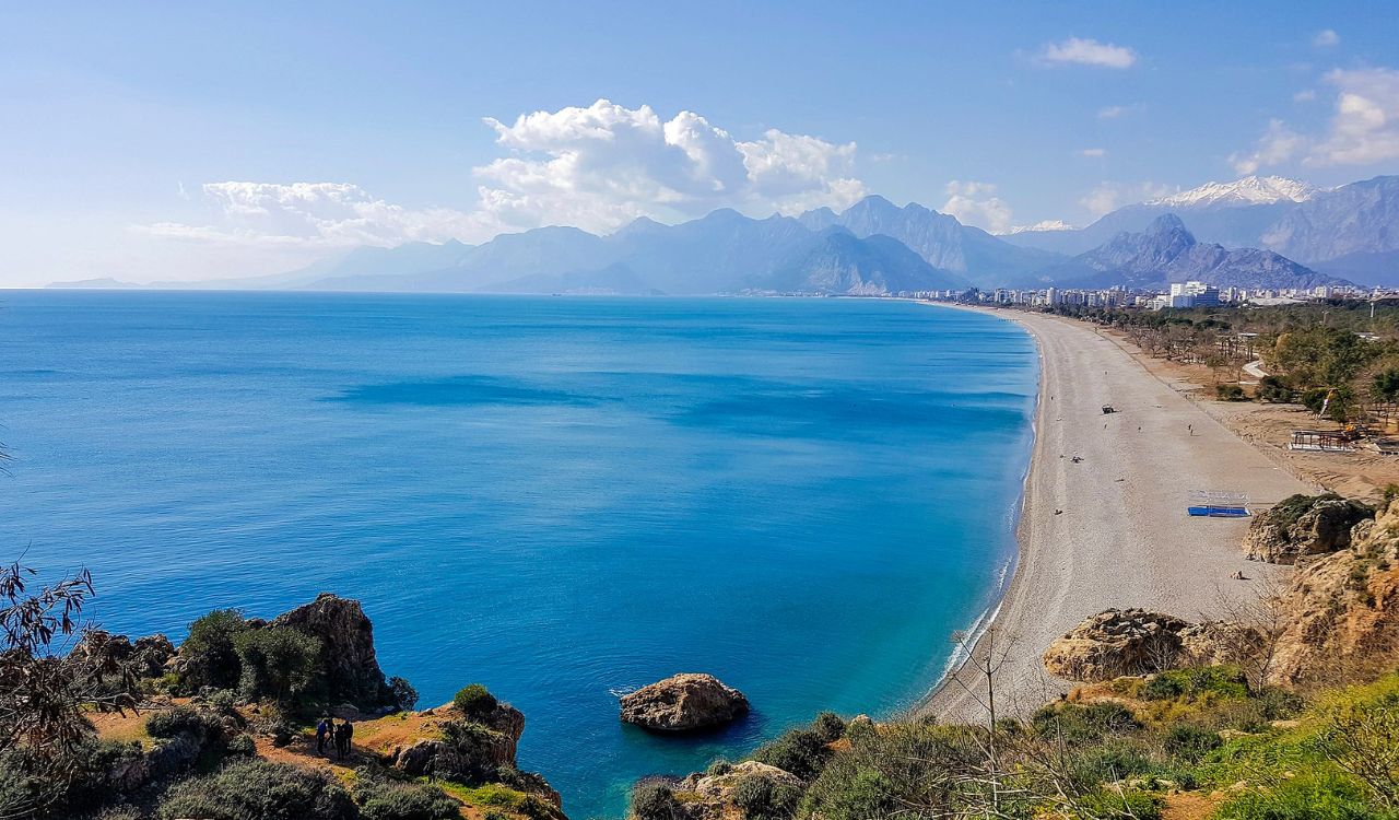 Scenic view of Antalya, Turkey, showcasing its stunning coastline, crystal-clear waters, and vibrant cityscape