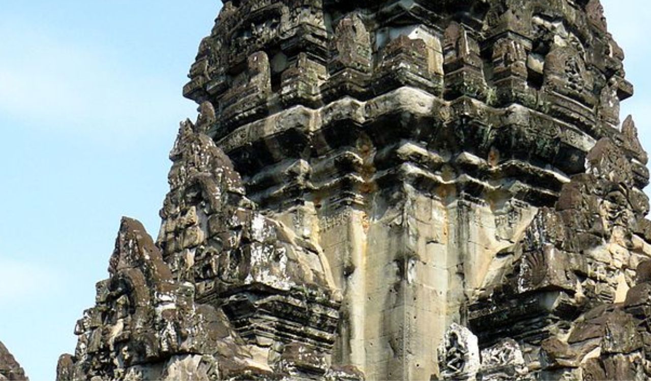 Detailed carvings on Banteay Samre temple towers.