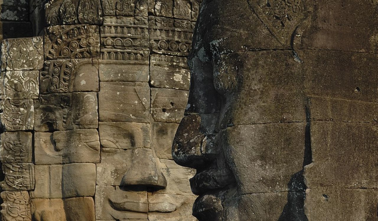 Stone faces at Bayon Temple in Cambodia.