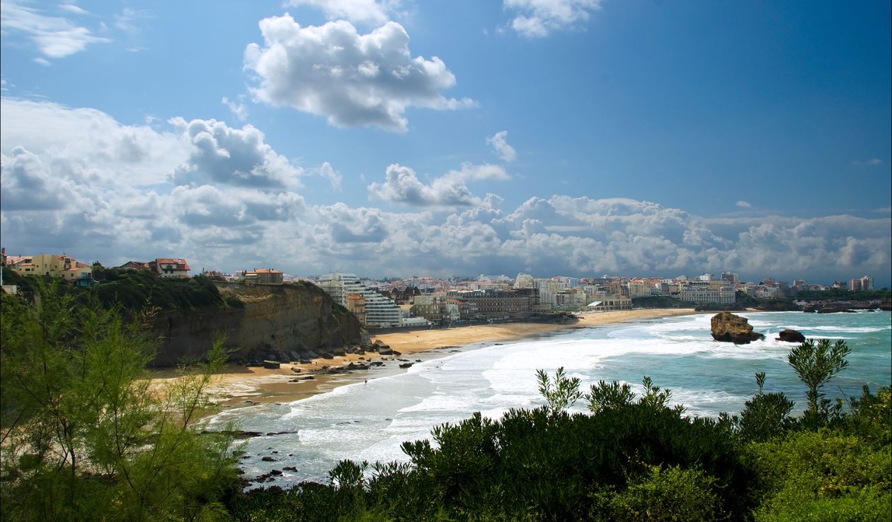 Coastal view of Biarritz, France with sandy beach and dramatic cliffs
