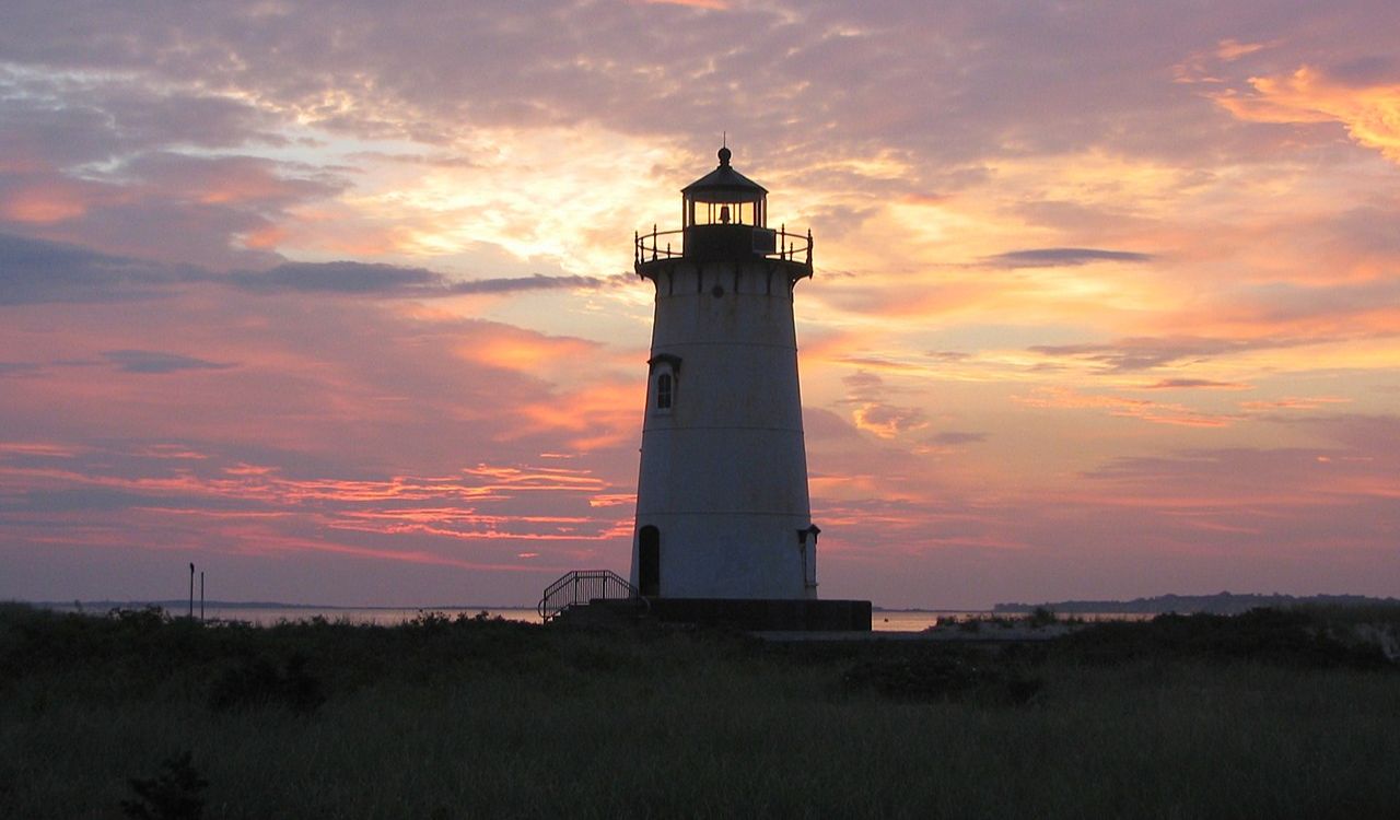 Sunset glow from historic lighthouse top