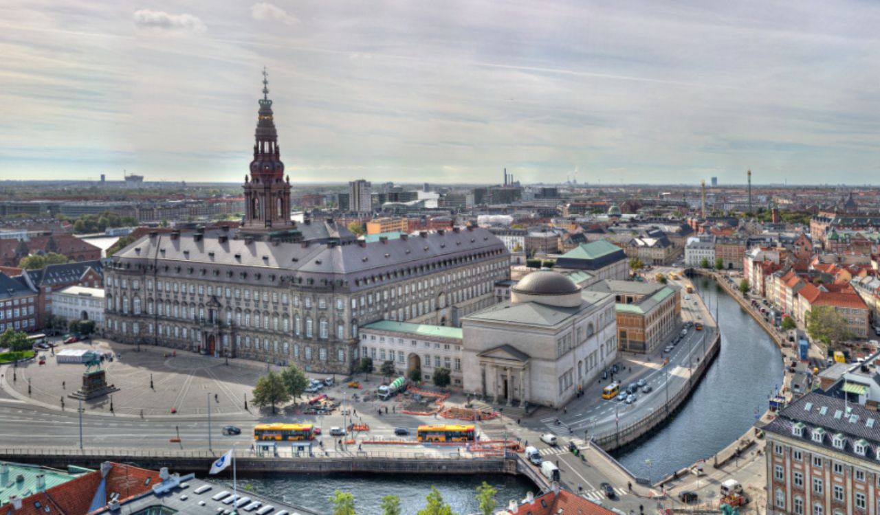 Christiansborg Palace and canal in central Copenhagen, Denmark