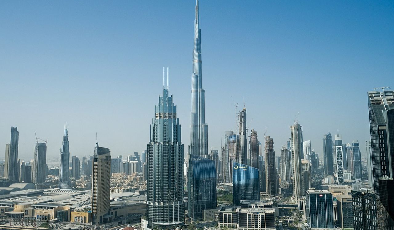 Modern Dubai skyline with Burj Khalifa towering over city buildings
