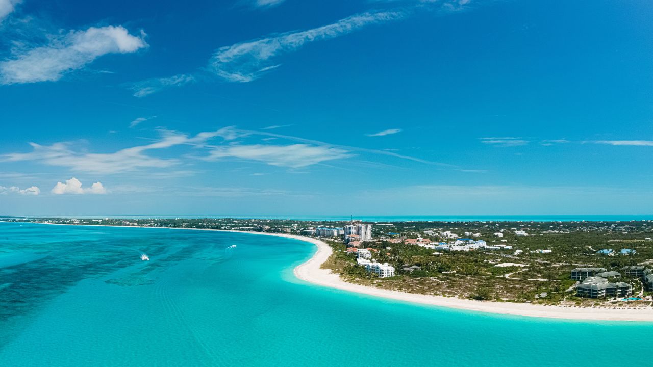 aerial panorama of Grace Bay Beach