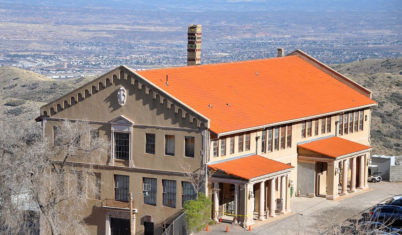 Jerome's historic schoolhouse on hillside