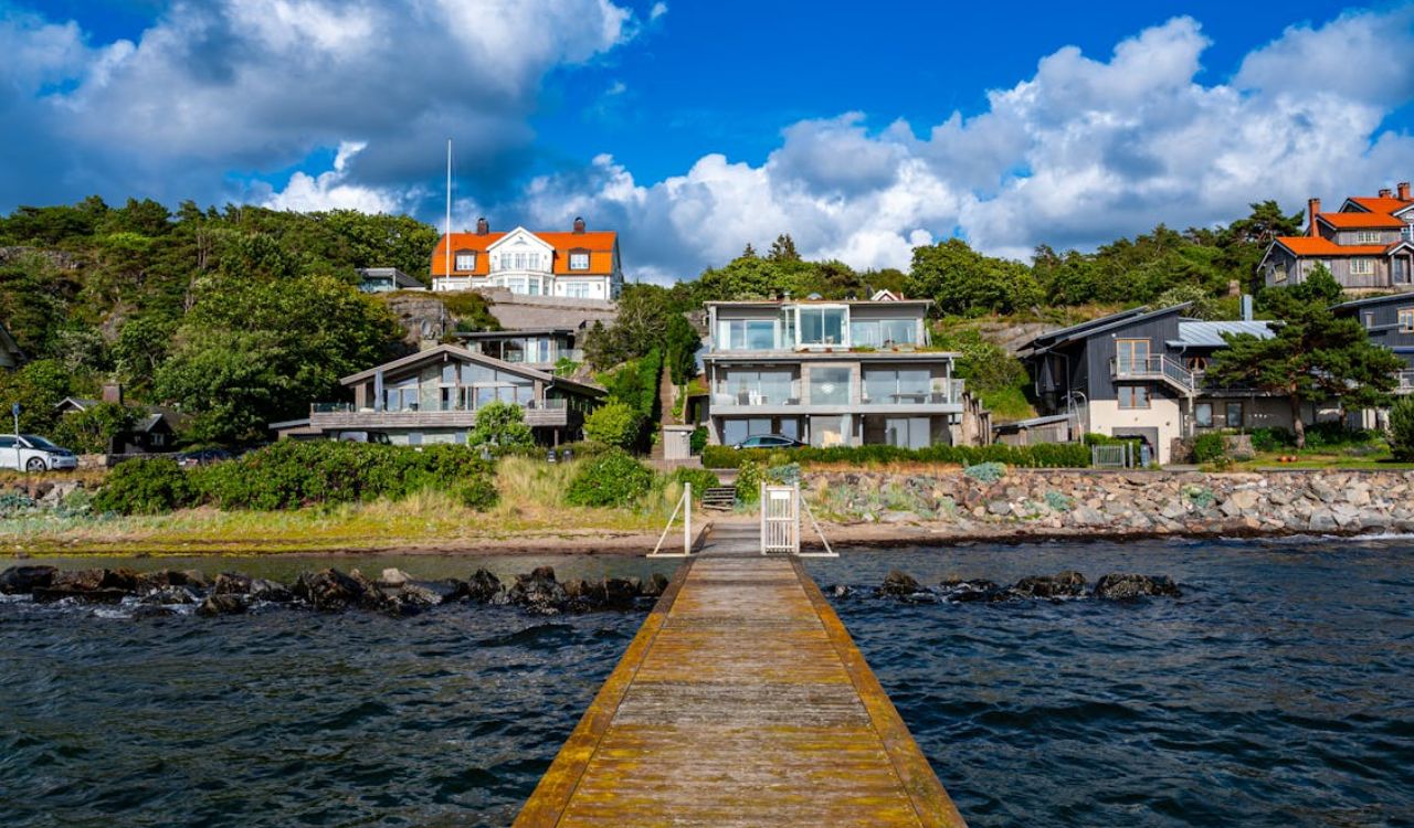 View of beachfront homes from a dock