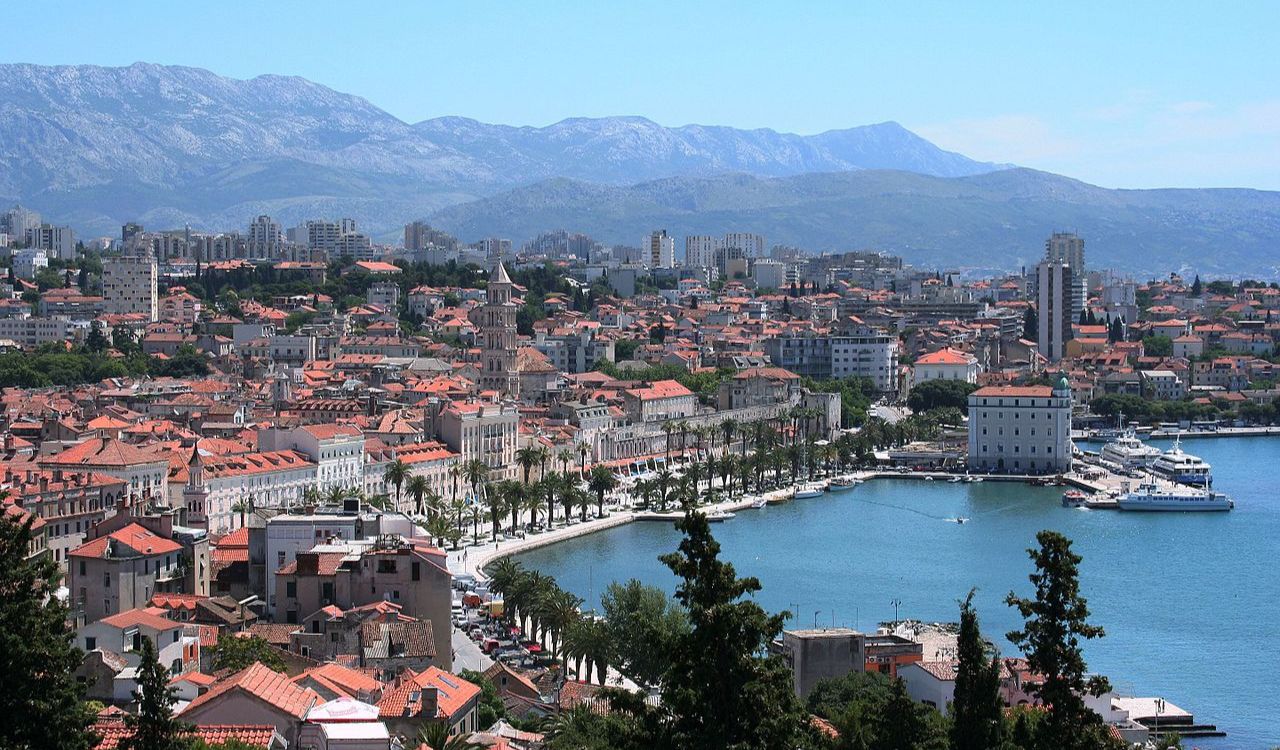 Scenic view of Split, Croatia with waterfront promenade and Diocletian’s Palace